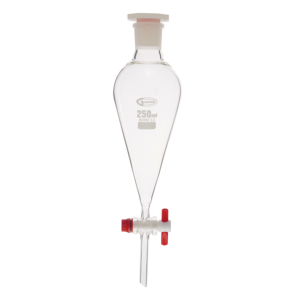 Embudo de decantación cónico con llave de PTFE, GLASSCO