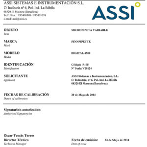 *CERTIFICADO ENAC DE MICROPIPETAS DE VOLUMEN FIJO